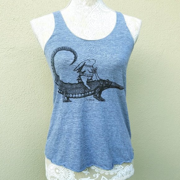 Mary Weather Tops - Gray Tank Racerback, Rabbit on an Alligator